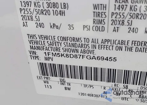 2015 Ford Explorer Xlt from USA, damaged, VIN 1FM5K8D87FGA69455